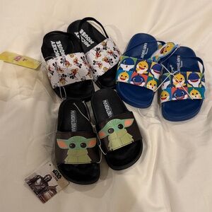 NWT Mickey Mouse, mandalorian, baby shark sandals size 5-6